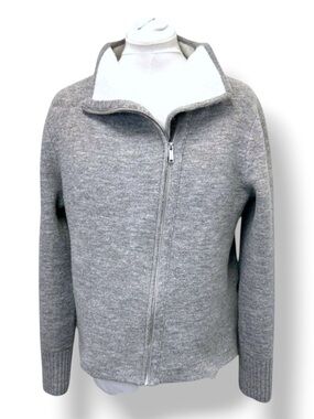 DKNY Women’s Long Sleeve Asymmetric Full-Zip Sweater Jacket Gray Large